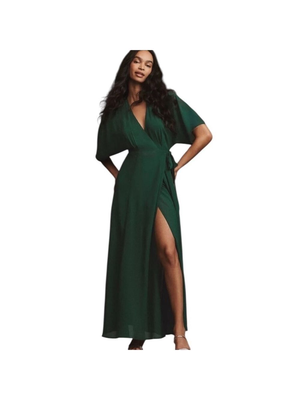 Reformation Winslow Short Sleeve Wrap Dress Emerald Green XS EUC